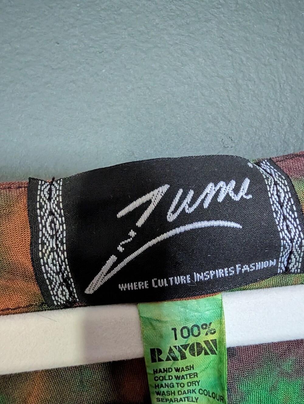 Zumi Green & Orange Tie-Dye Rayon Short Sleeve Tee With Pockets - Picture 2 of 7